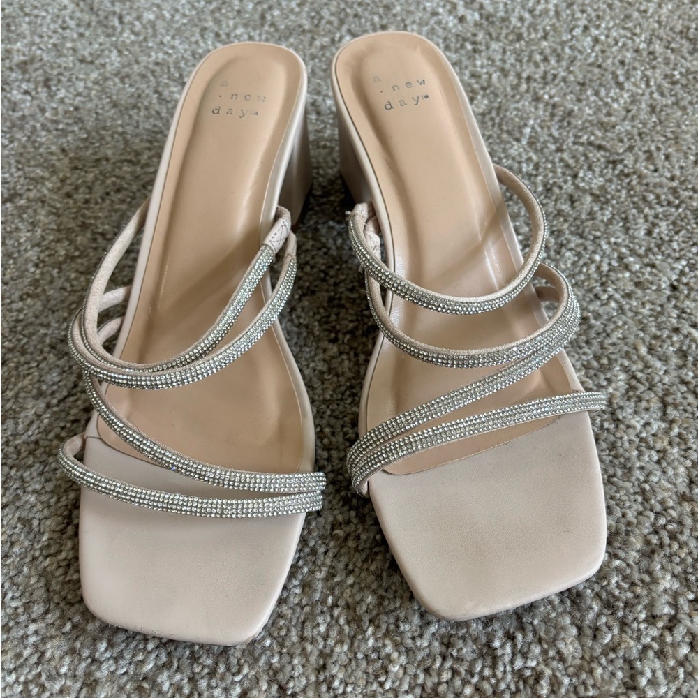 A New Day Women's Tan and Silver Heeled Sandals